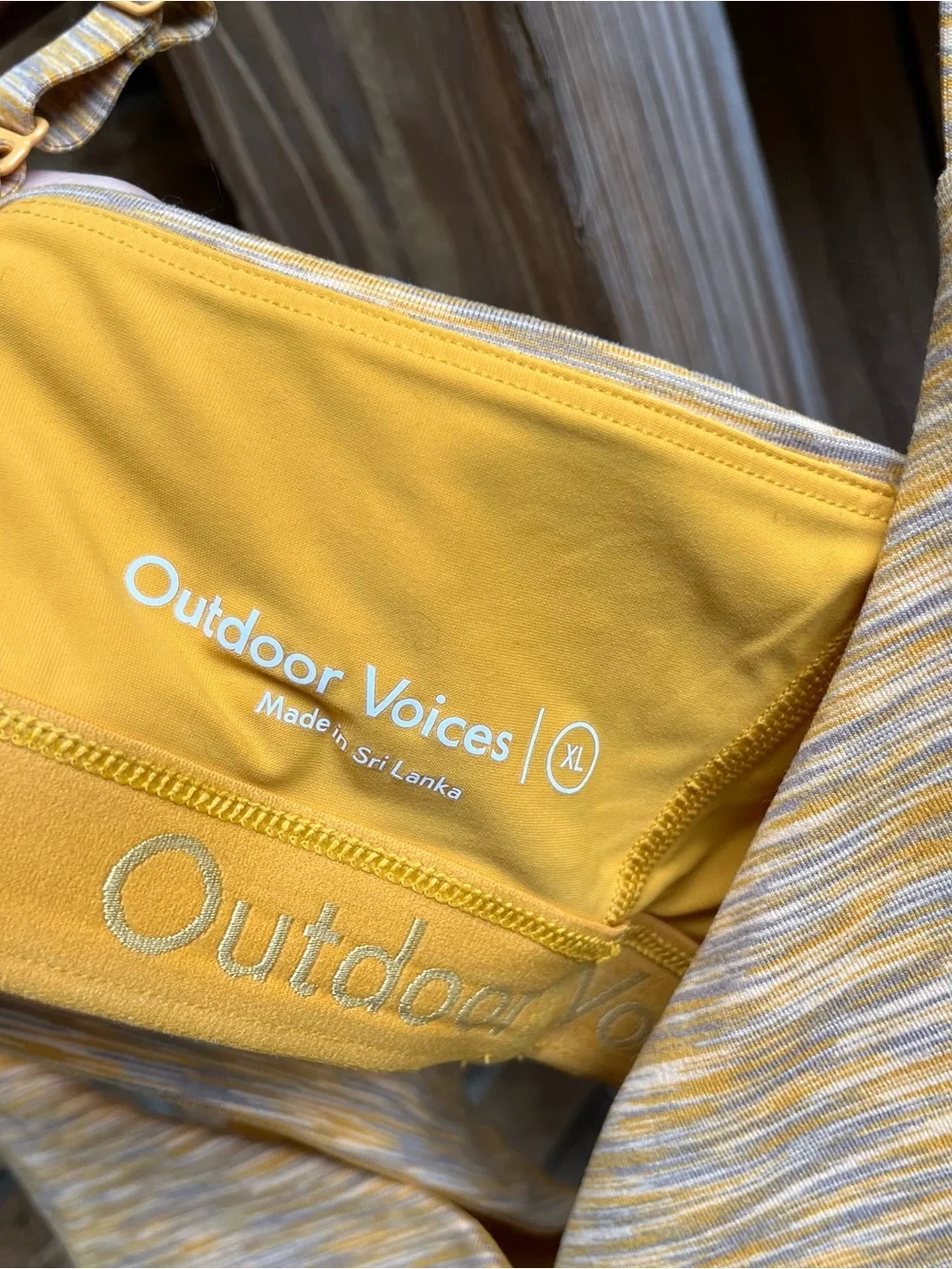 Outdoor Voices Heathered Yellow V-Neck Sports Bra